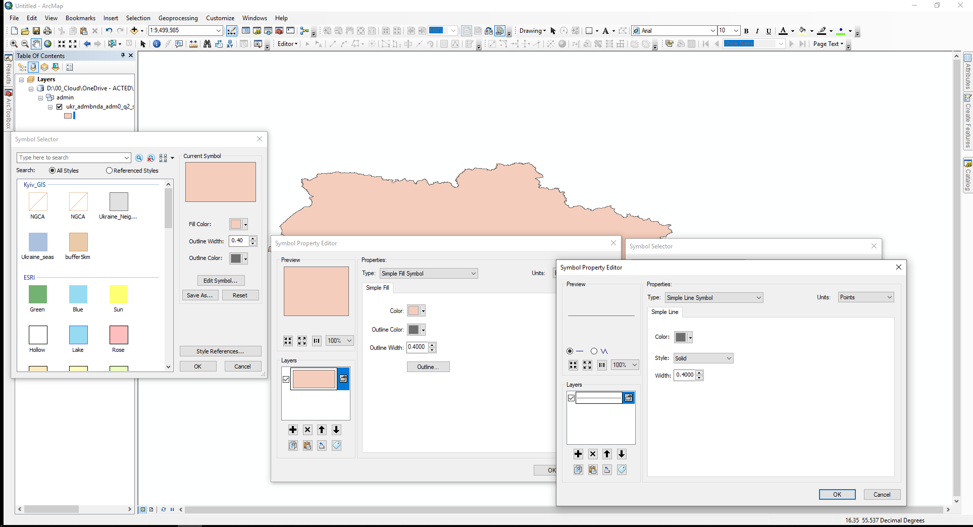 Рис. 3 Порівняння кількості вікон які потрібно відкрити, щоб змінити стиль межі полігону_1